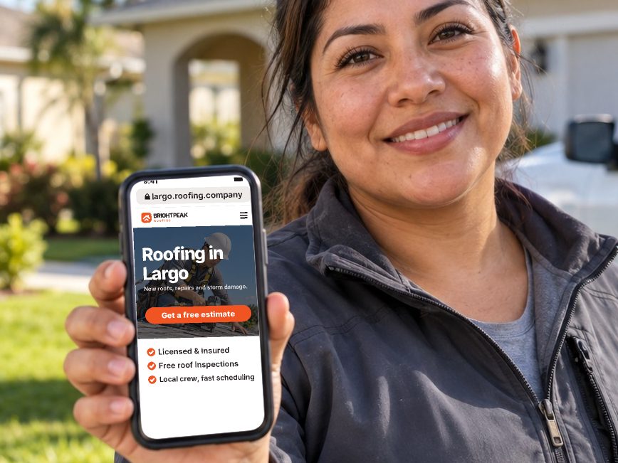 largo.roofing.company open in a phone browser