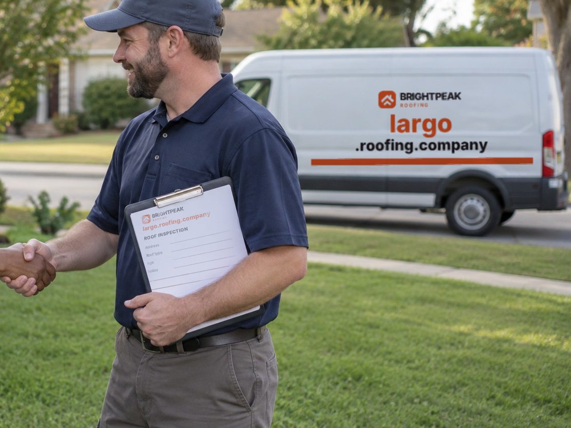 largo.roofing.company on a roofing van and an inspection form